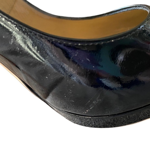 Jimmy Choo Black Patent Leather Comet Peep Toe Pumps Size 37.5 - Picture 7 of 9